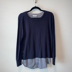 Vince Mixed Media Shirttail Pullover Sweatshirt